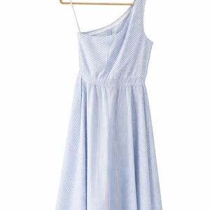 One-Shoulder Blue Striped A-Line Dress